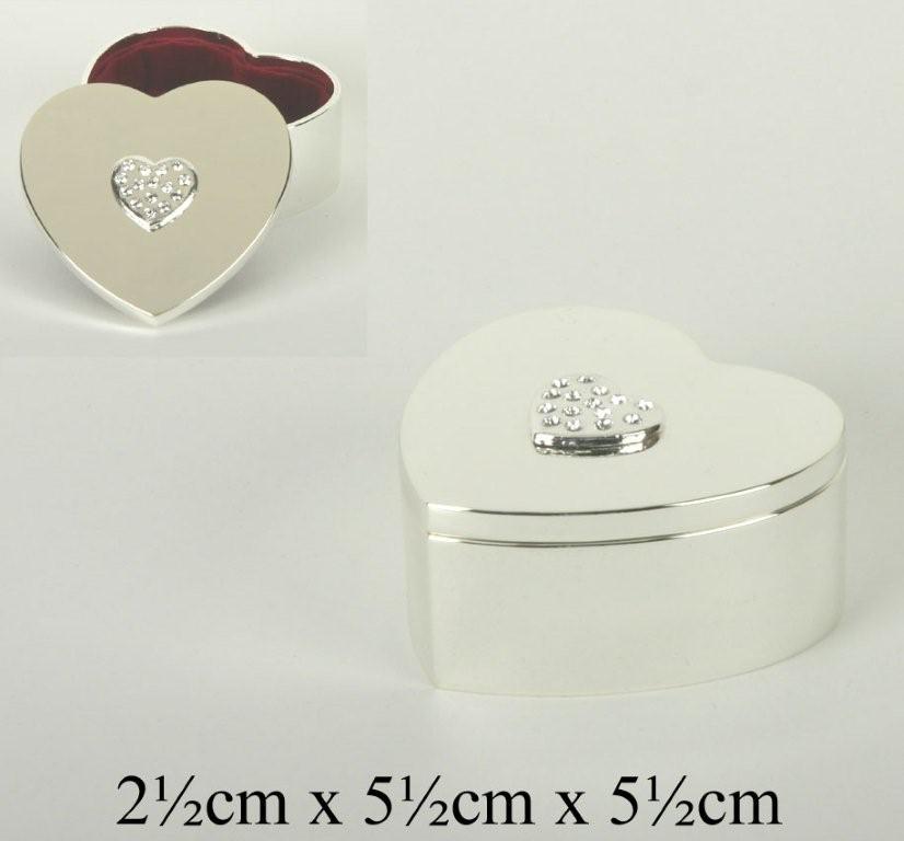 Silver Plated Heart Trinket Box With Clear Crystal Top