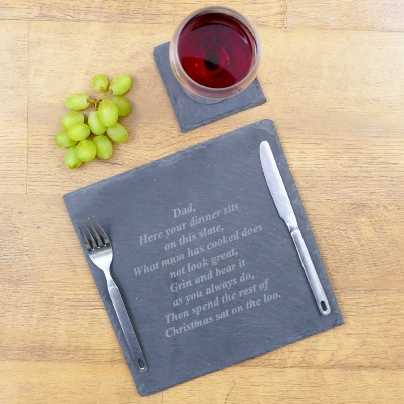 Personalised Square Slate Table Mats With Funny Message (Set of Two) - Image 2
