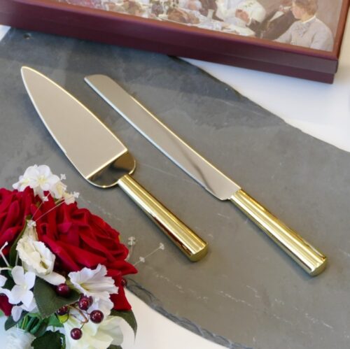 Personalised gold cake knife server