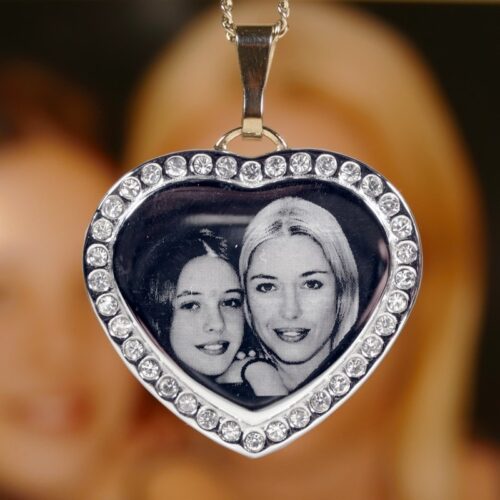 Diamante heart photo necklace