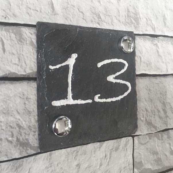 Rough Edged Slate House Sign House Number Deep Engraved 100mm x 100mm - Image 2