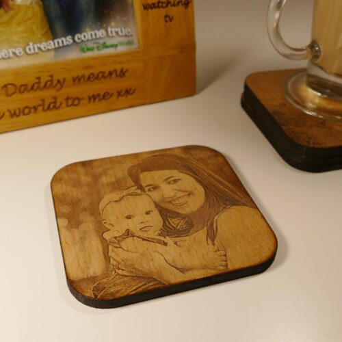 Wood photo coasters, photo engraved wooden coasters