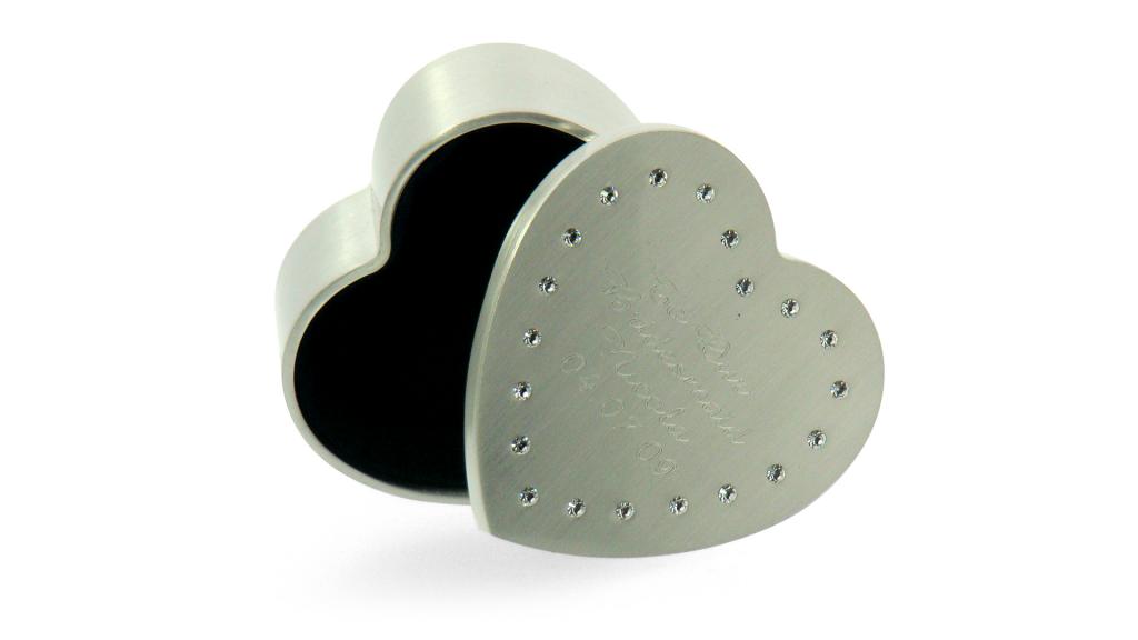 Brush Silver Finish/Crystal Heart Trinket Box