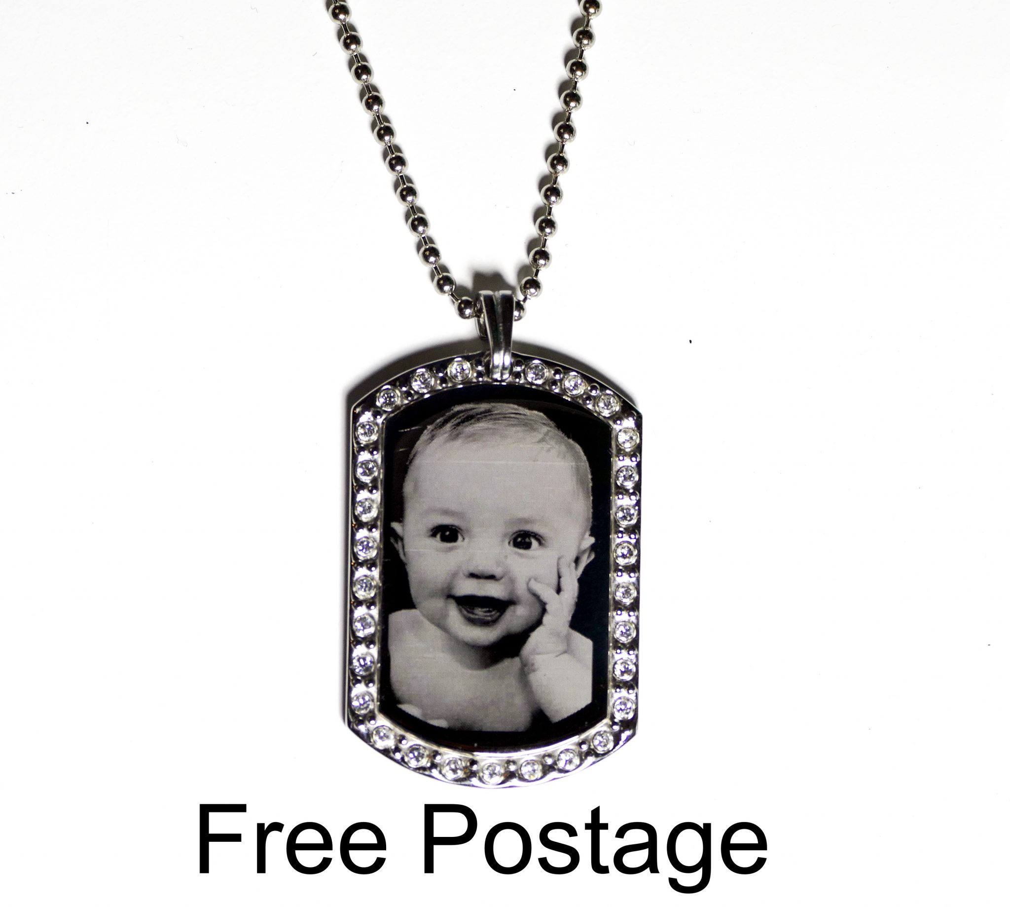 Photo Engraved Necklace | Diamante Dog Tag Photo Pendant - Image 2