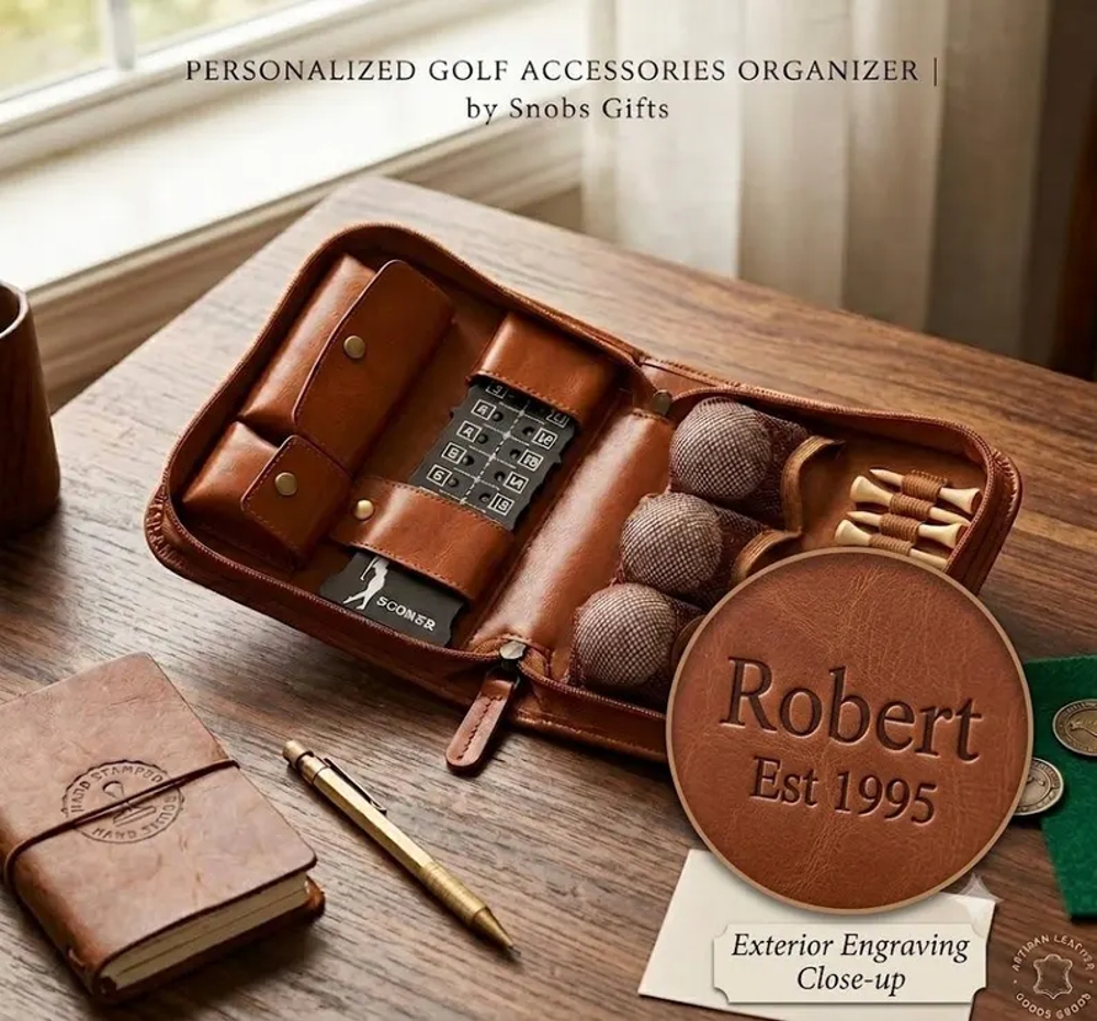 Personalised Leather Golf Bag Gift Set